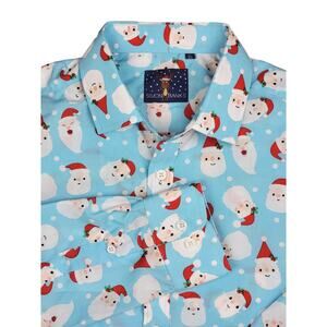 NWT Simon‎ Banks Men's Long Sleeve Blue Santa Button Up Shirt Size: M